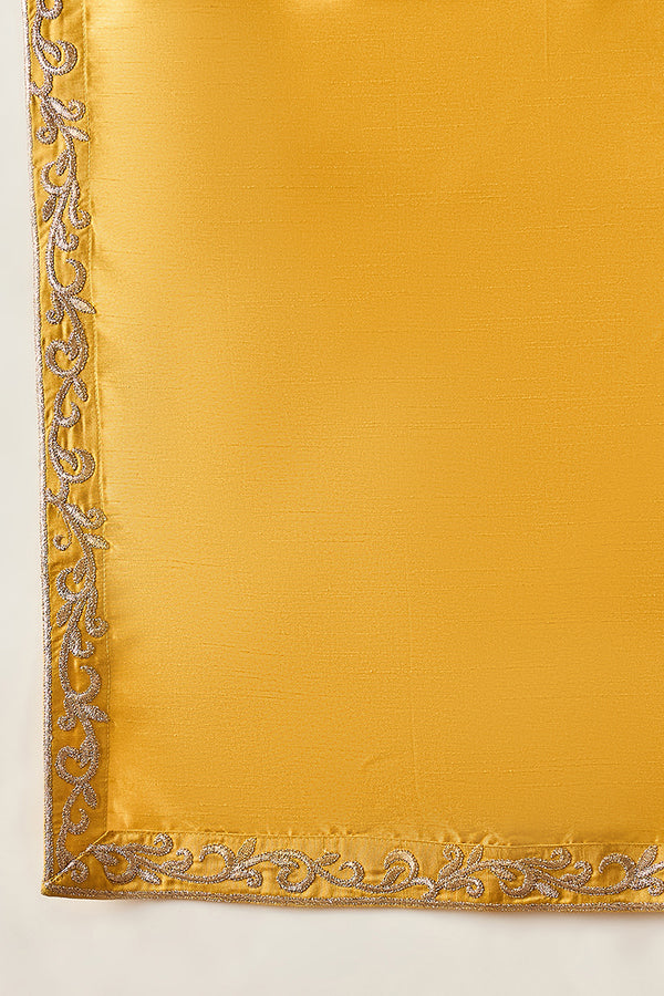 Yellow Silk Blend Solid Embroidered Kurta With Dupatta MKUD1022
