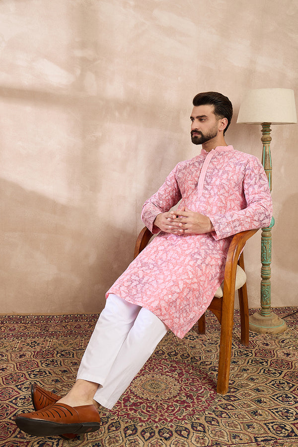 Pink Viscose Rayon Ethnic Motifs Embroidered Straight Kurta MKU1654