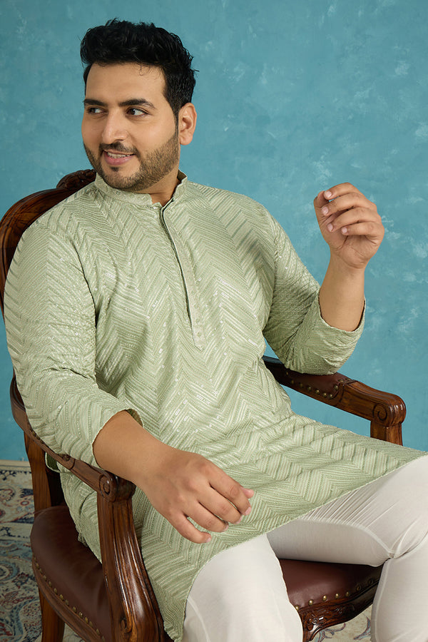 Green Viscose Rayon Solid Chikankari Embroidered Kurta MKU1109