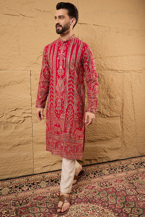 Pink Georgette Solid Embroidered Straight Kurta with Trouser MKSET1160