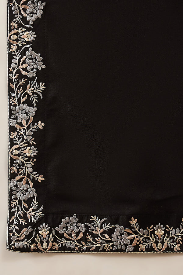 Black Silk Blend Solid Embroidered Kurta With Dupatta MKUD1043