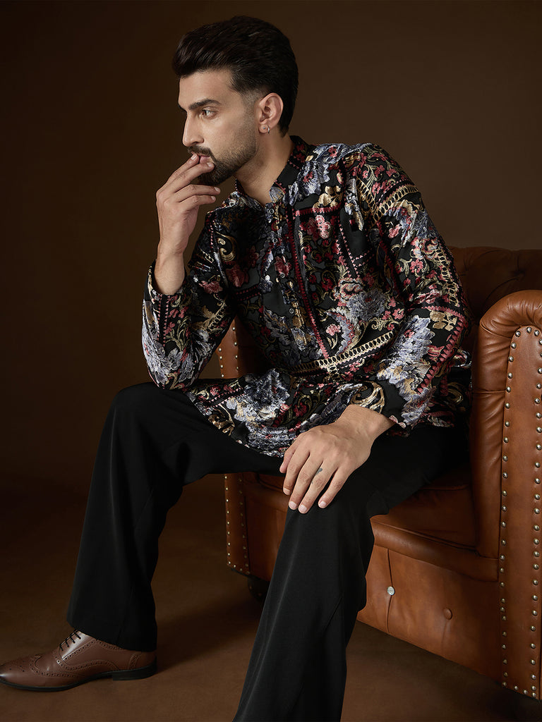 Black Velvet Geometric Printed Kurta MKU2723
