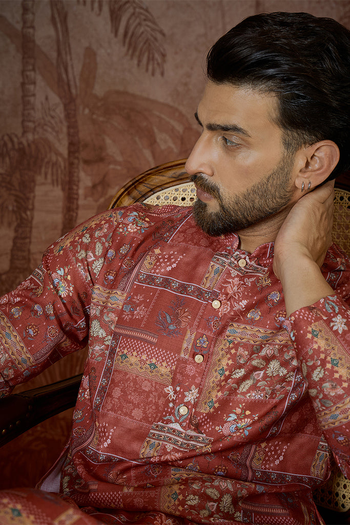 Silk Blend Pink Abstract Printed Kurta MKU2432
