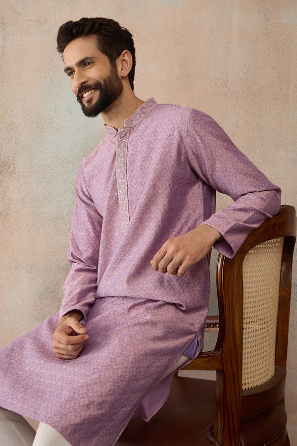 Lavender Jacquard Solid Embroidered Kurta With Trouser MKSET2466