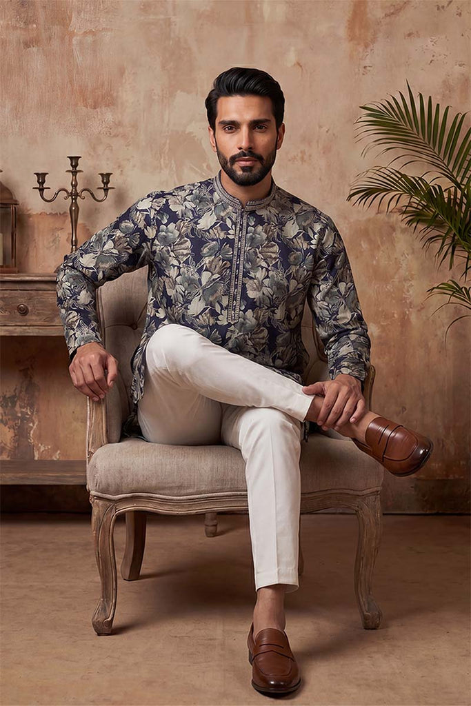 Blue Viscose Rayon Floral Printed Kurta MKU1982