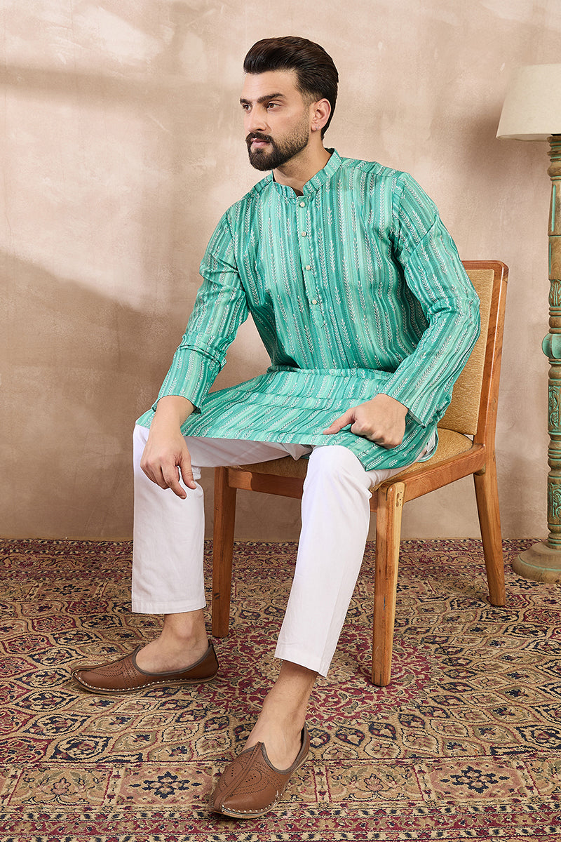 Green Silk Blend Floral Printed Straight Kurta MKU1920