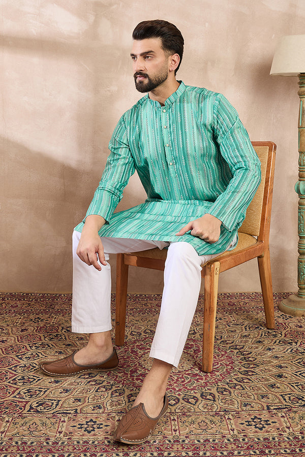Green Silk Blend Floral Printed Straight Kurta MKU1920