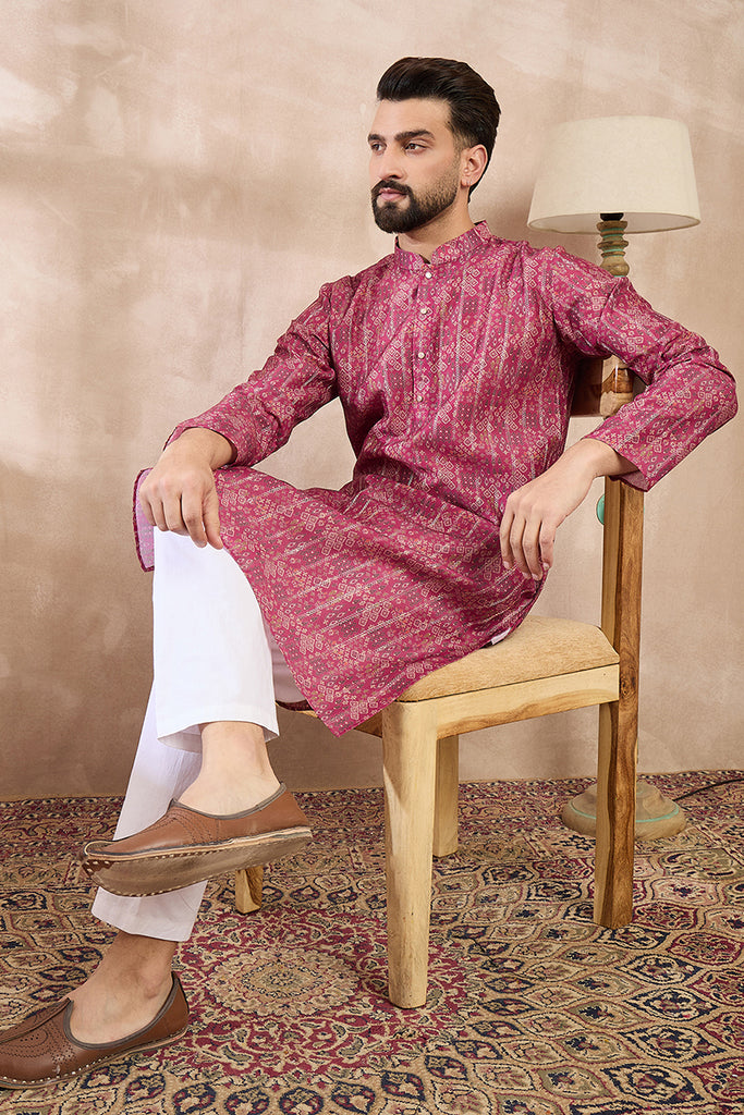 Pink Silk Blend Ethnic Motifs Printed Straight Kurta With Trouser MKSET1997