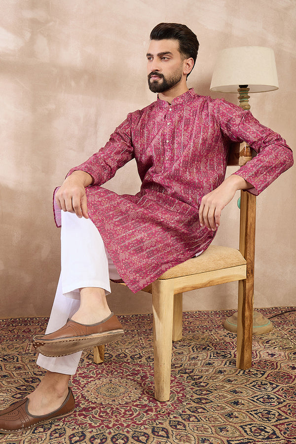 Pink Silk Blend Ethnic Motifs Printed Straight Kurta With Trouser MKSET1997