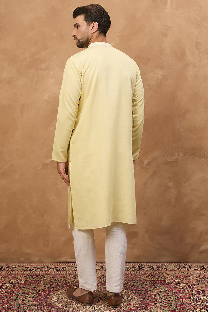 Yellow Silk Blend Solid Embroidered Straight Kurta MKU1509