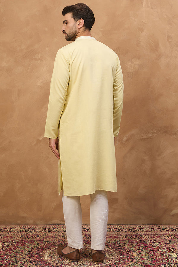 Yellow Silk Blend Solid Embroidered Straight Kurta MKU1509