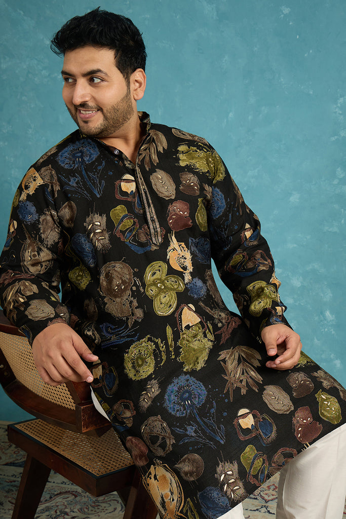 Black Silk Blend Abstract Printed Kurta MKU1960