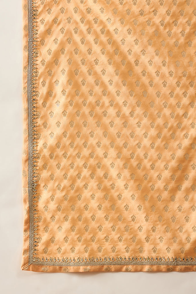 Peach Jacquard Woven Design Floral Straight Kurta with Dupatta MKUD1017