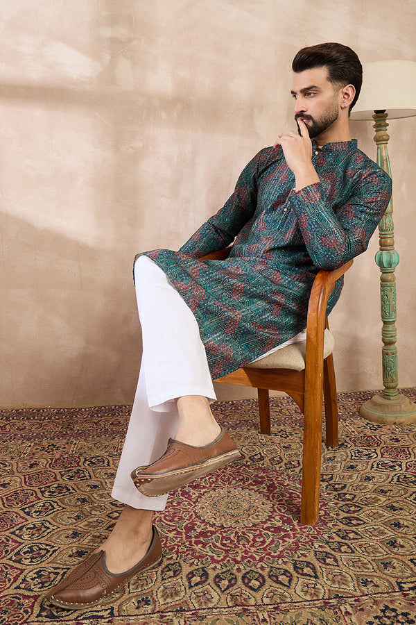 Blue Silk Blend Floral Printed Straight Kurta With Trouser MKSET1974