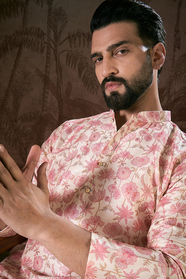 Off White Silk Blend Floral Printed Straight Kurta With Trouser MKSET1908