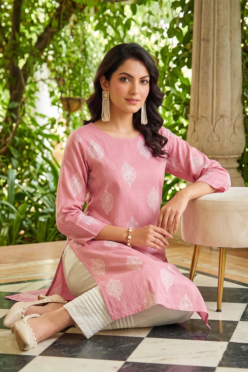Pink Printed Fancy Daily Wear Kurti VCK1317