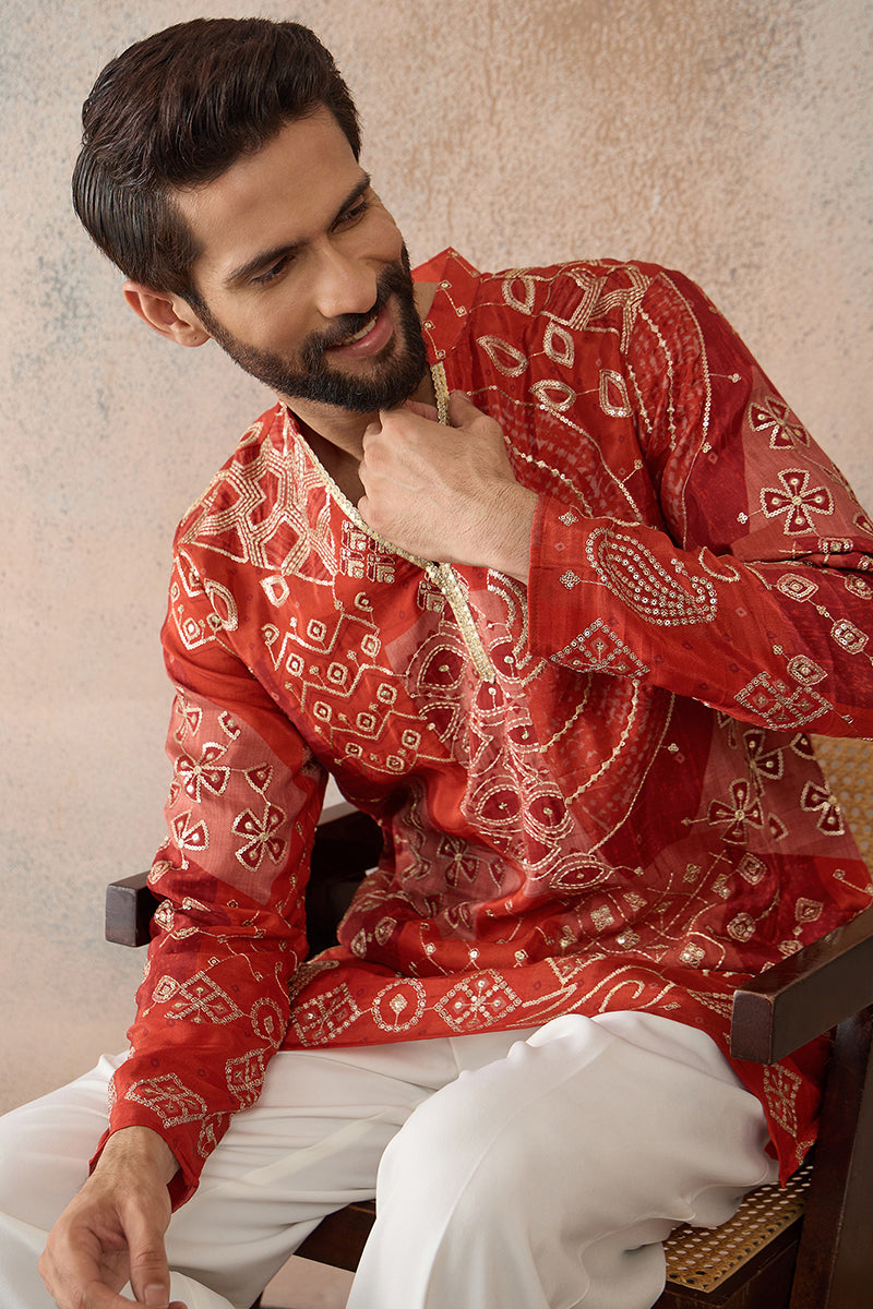 Orange Modal Ethnic Motifs Printed Kurta With Trouser MKSET2457
