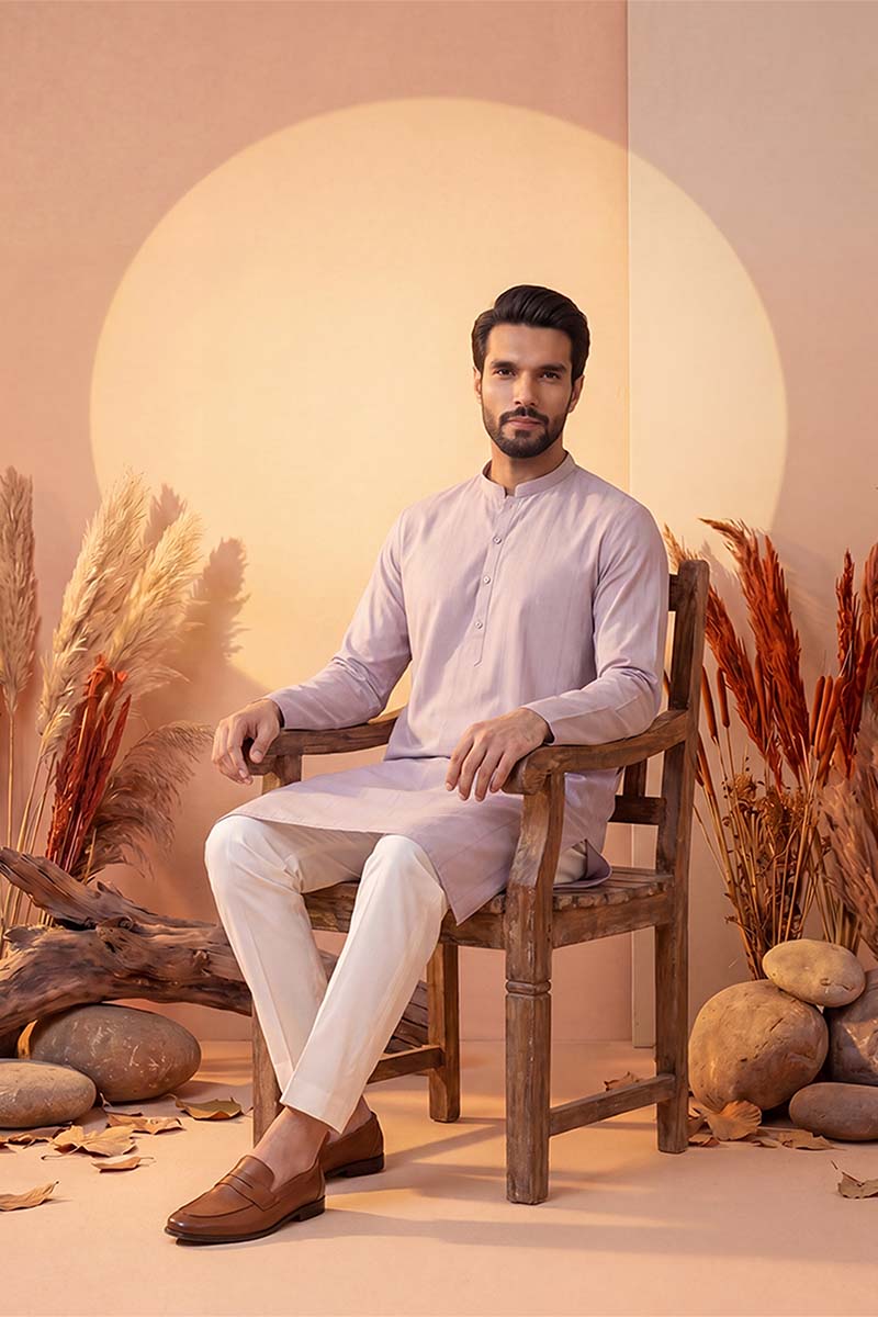 Lavender Silk Blend Solid Solid Kurta MKU2219