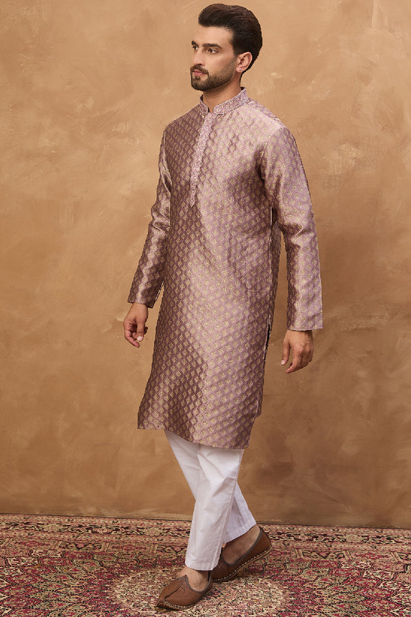 Mauve Silk Blend Solid Woven Design Straight Kurta MKU1458