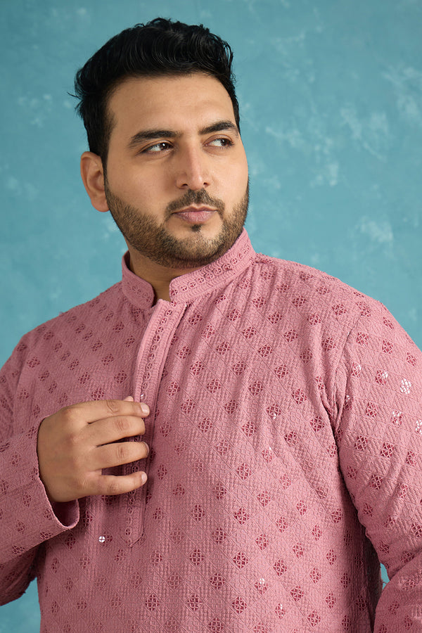 Mauve Viscose Rayon Solid Chikankari Embroidered Kurta MKU1051