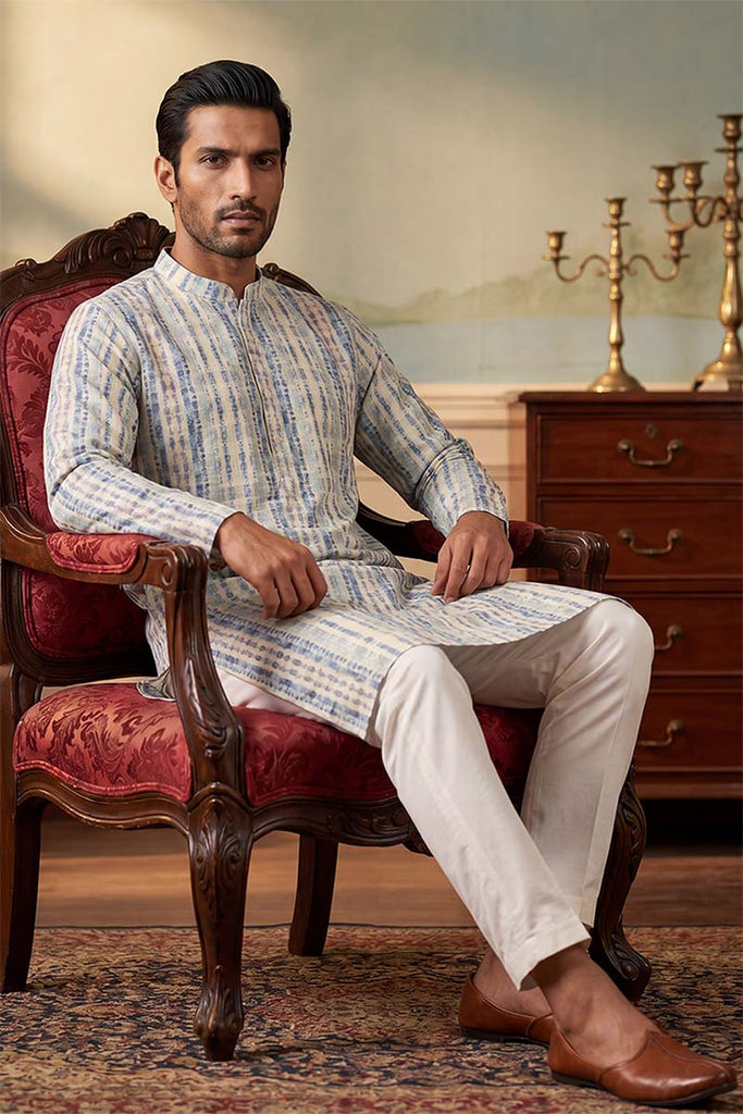 Multi Silk Blend Abstract Printed Kurta With Trousers MKSET2252