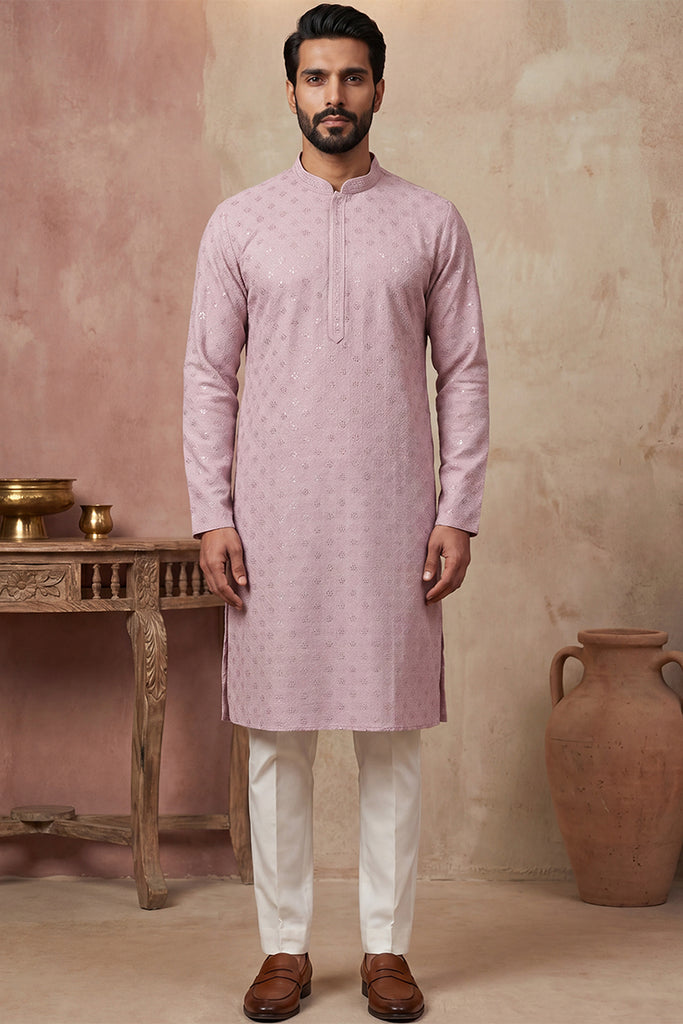 Purple Viscose Rayon Solid Embroidered Straight Kurta MKU1583