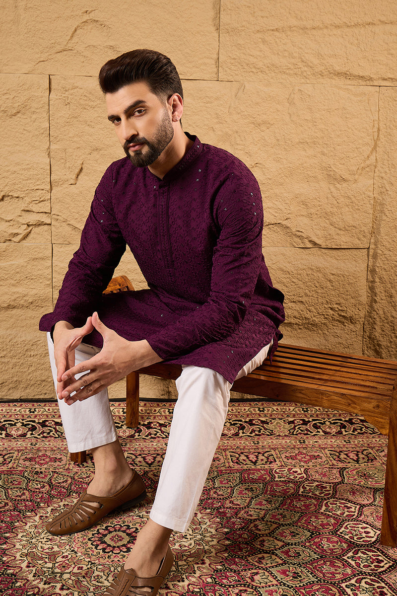 Purple Viscose Rayon Solid Embroidered Straight Kurta MKU1189