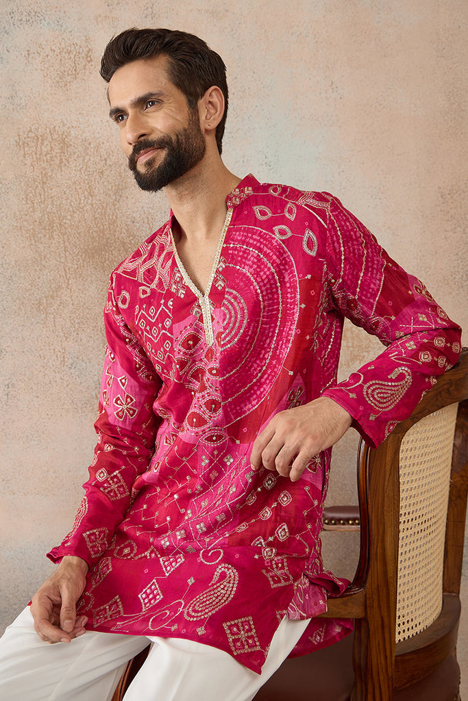 Pink Silk Blend Ethnic Motifs Embroidered Kurta MKU2453
