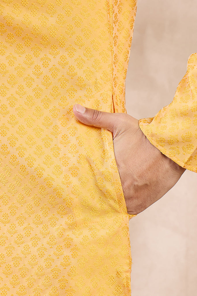 Yellow Silk Blend Solid Embroidered Straight Kurta With Trouser MKSET1837