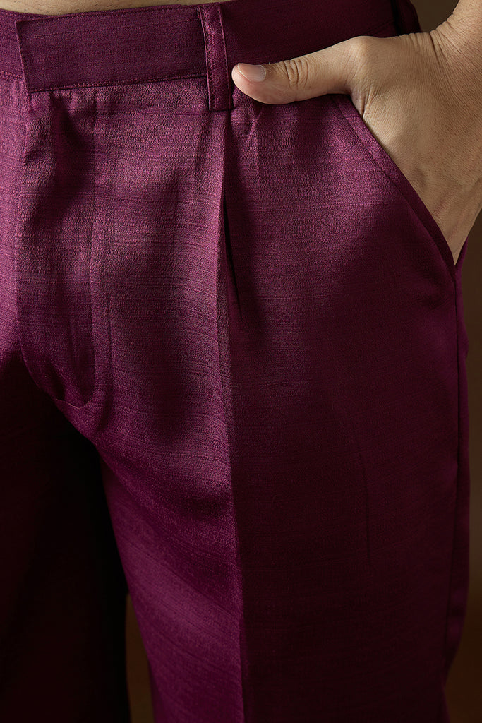 Purple Silk Blend Solid Embroidered Kurta With Trouser MKSET2056
