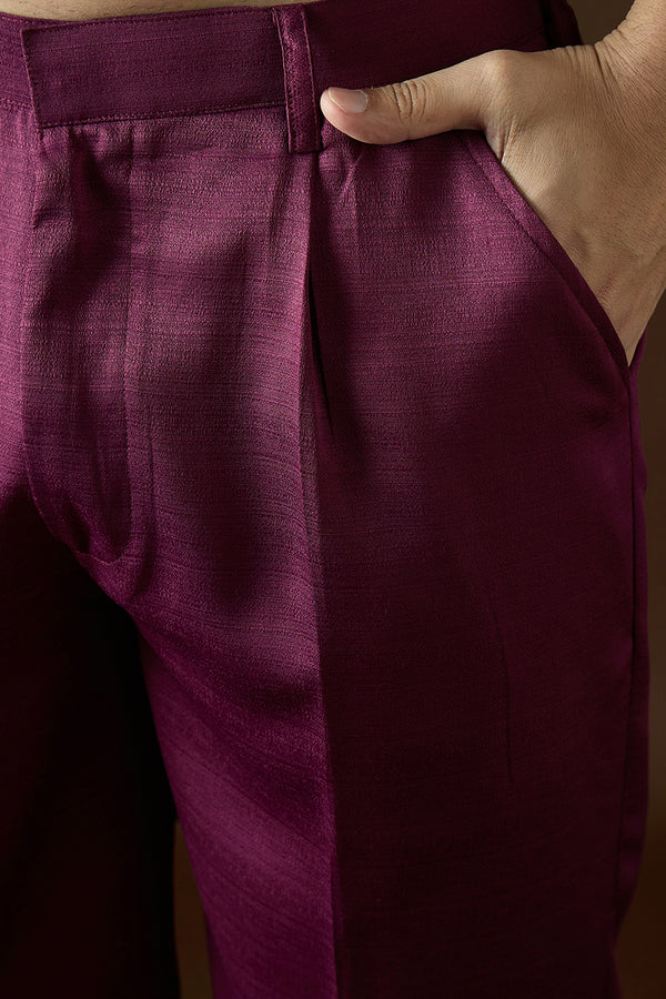 Purple Silk Blend Solid Embroidered Kurta With Trouser MKSET2056