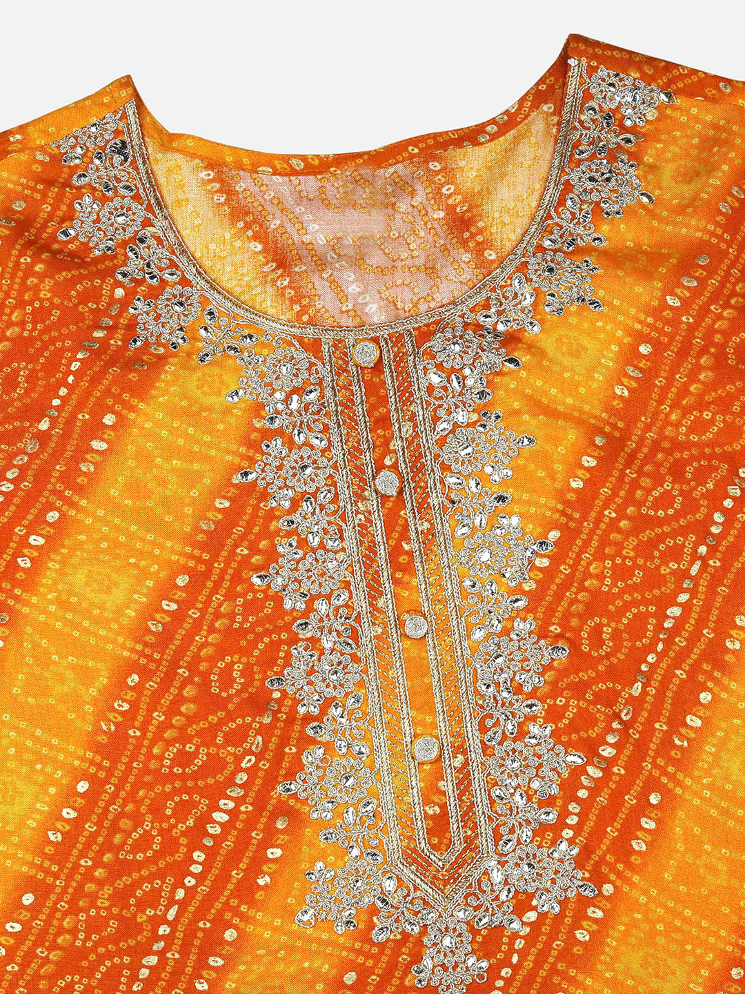 Orange Viscose Rayon Bandhani Embroidered Straight Kurta VCK9060