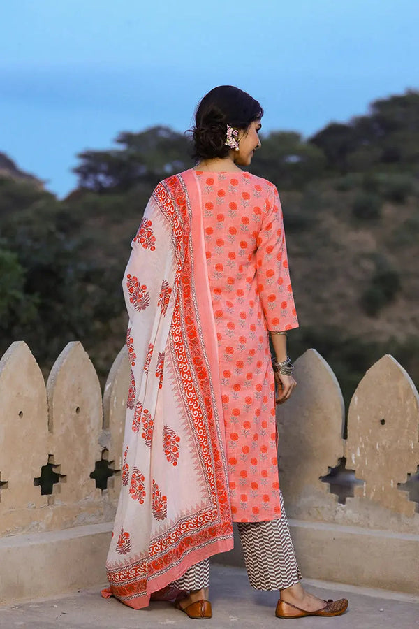 Pink And White Color Cotton Fabric Printed Fancy Kurta