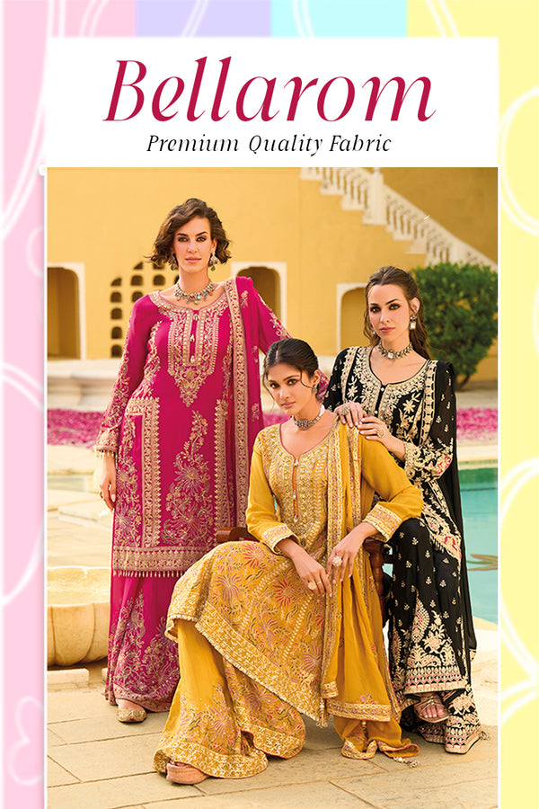 Pink Chinon Chiffon Embroidered Straight Kurta Sharara with Dupatta Bellarom Cataloge