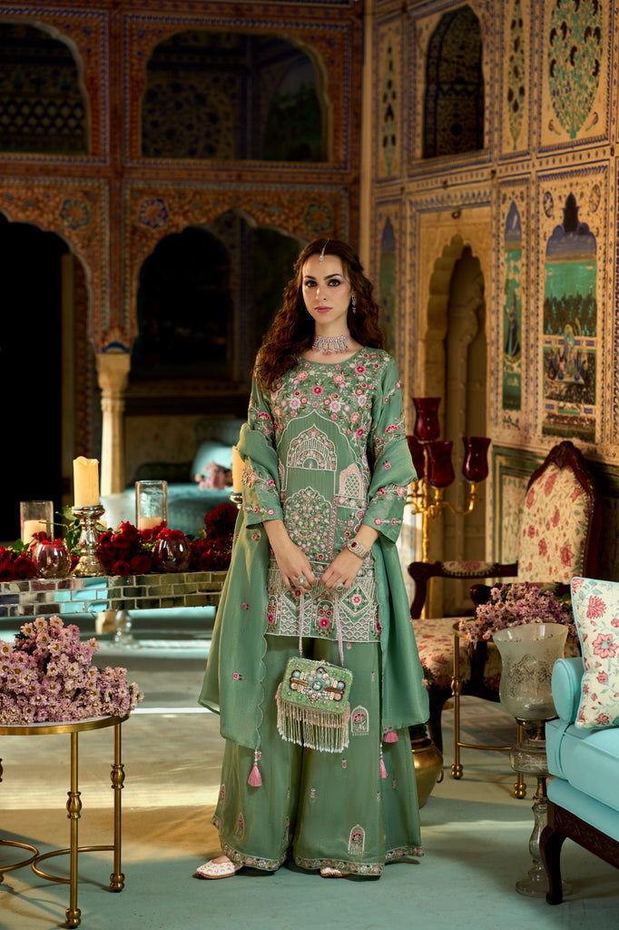 Dolenza Readymade Viscose Shimmer Plazzo Suit Set