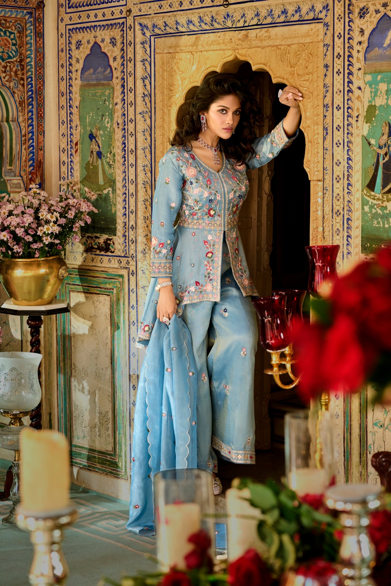 Dolenza Readymade Viscose Shimmer Plazzo Suit Set