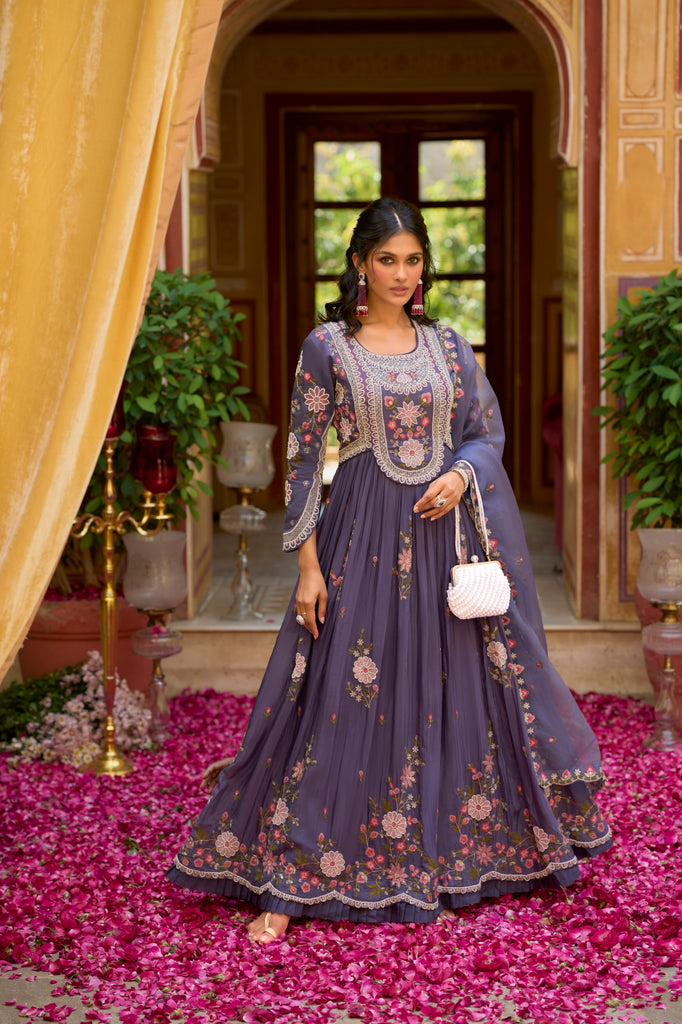 Serena Readymade Grey Silk Blend  Indowestern