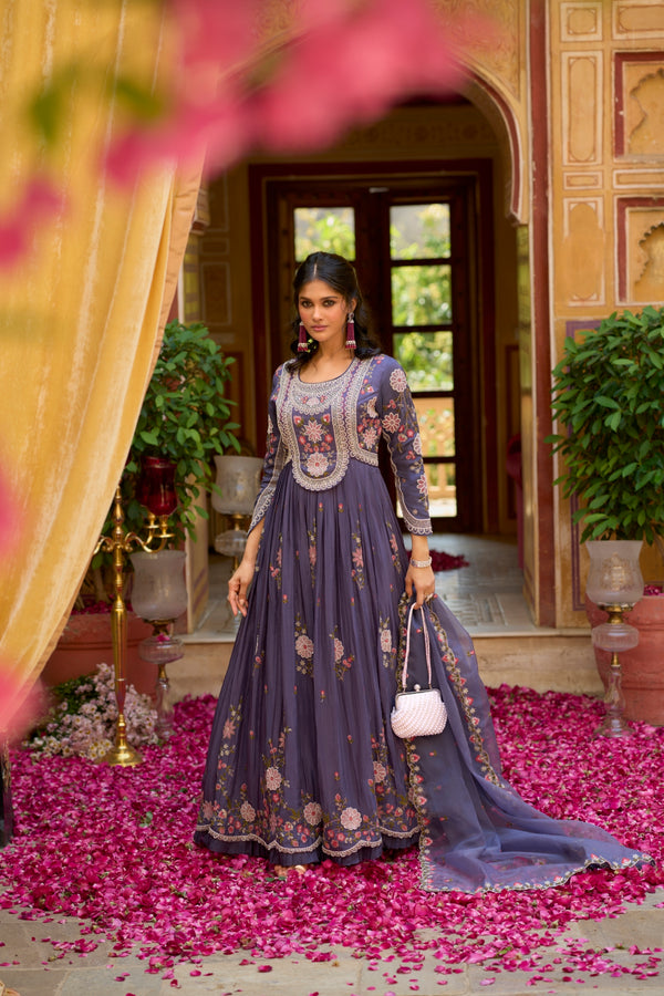 Serena Readymade Grey Silk Blend  Indowestern
