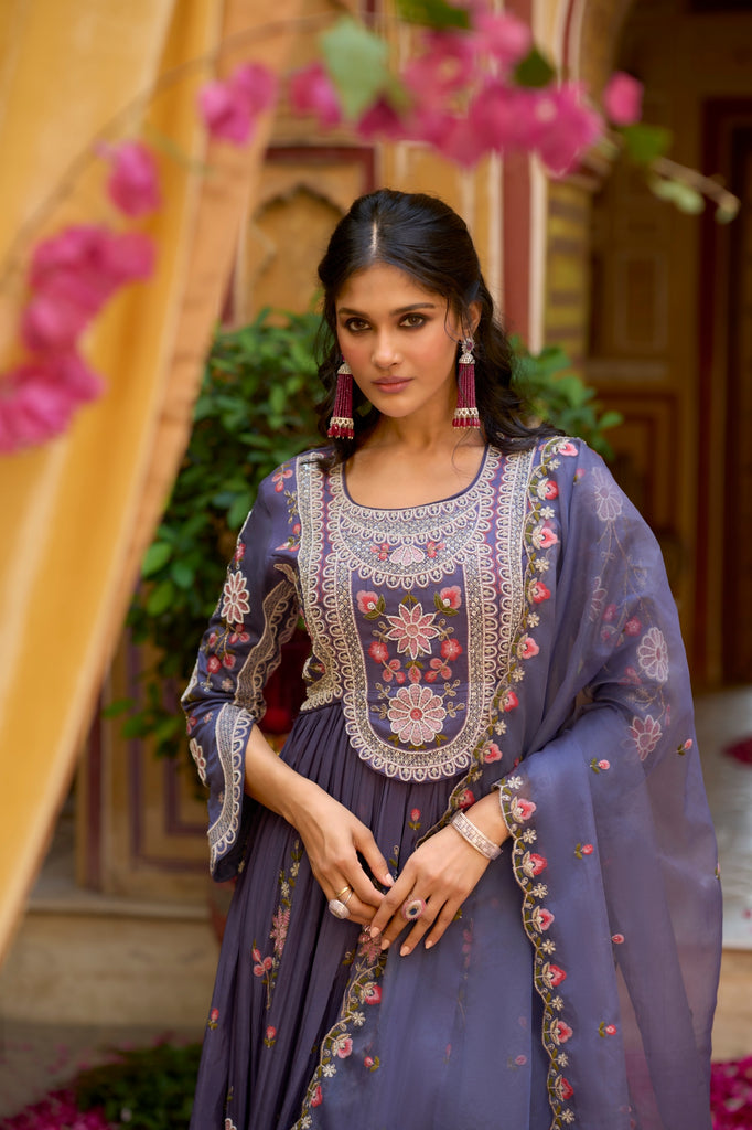 Serena Readymade Grey Silk Blend  Indowestern