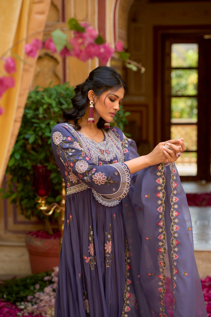 Serena Readymade Grey Silk Blend  Indowestern