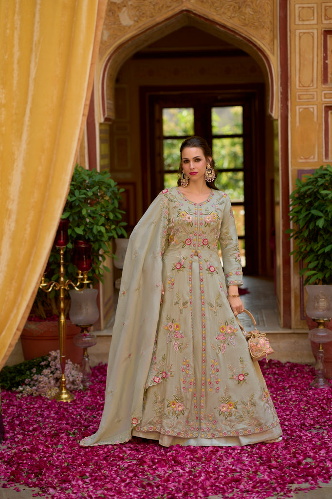 Serena Readymade Grey Silk Blend  Indowestern