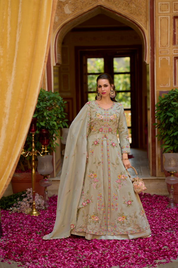 Serena Readymade Grey Silk Blend  Indowestern