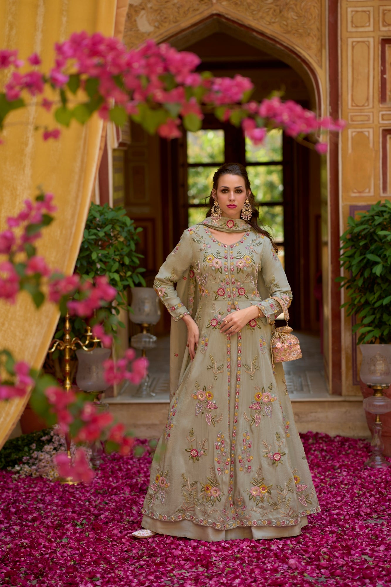 Serena Readymade Grey Silk Blend  Indowestern
