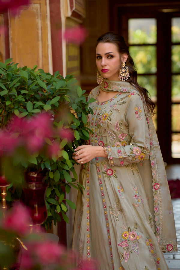 Serena Readymade Grey Silk Blend  Indowestern