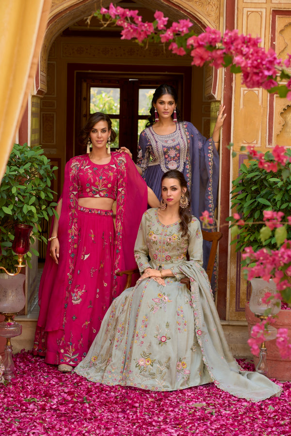 Serena Readymade Grey Silk Blend  Indowestern
