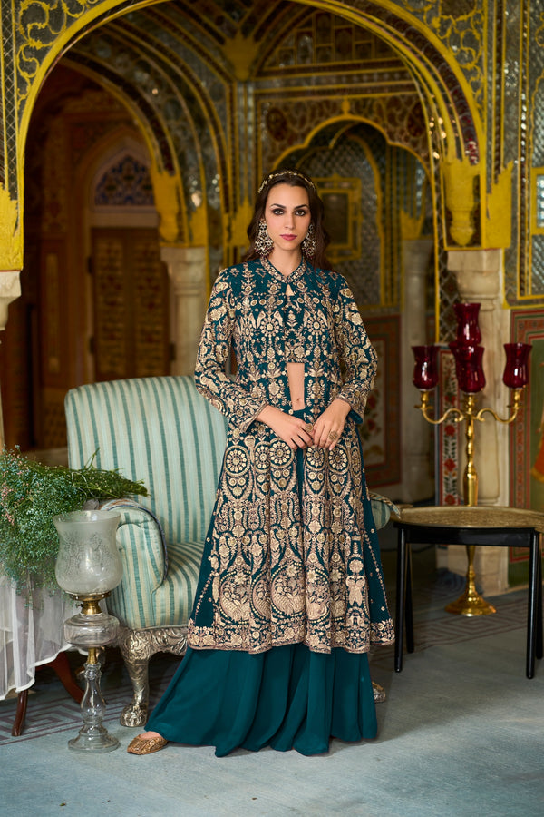 Tulua Readymade Georgette Sharara Set With Shrug