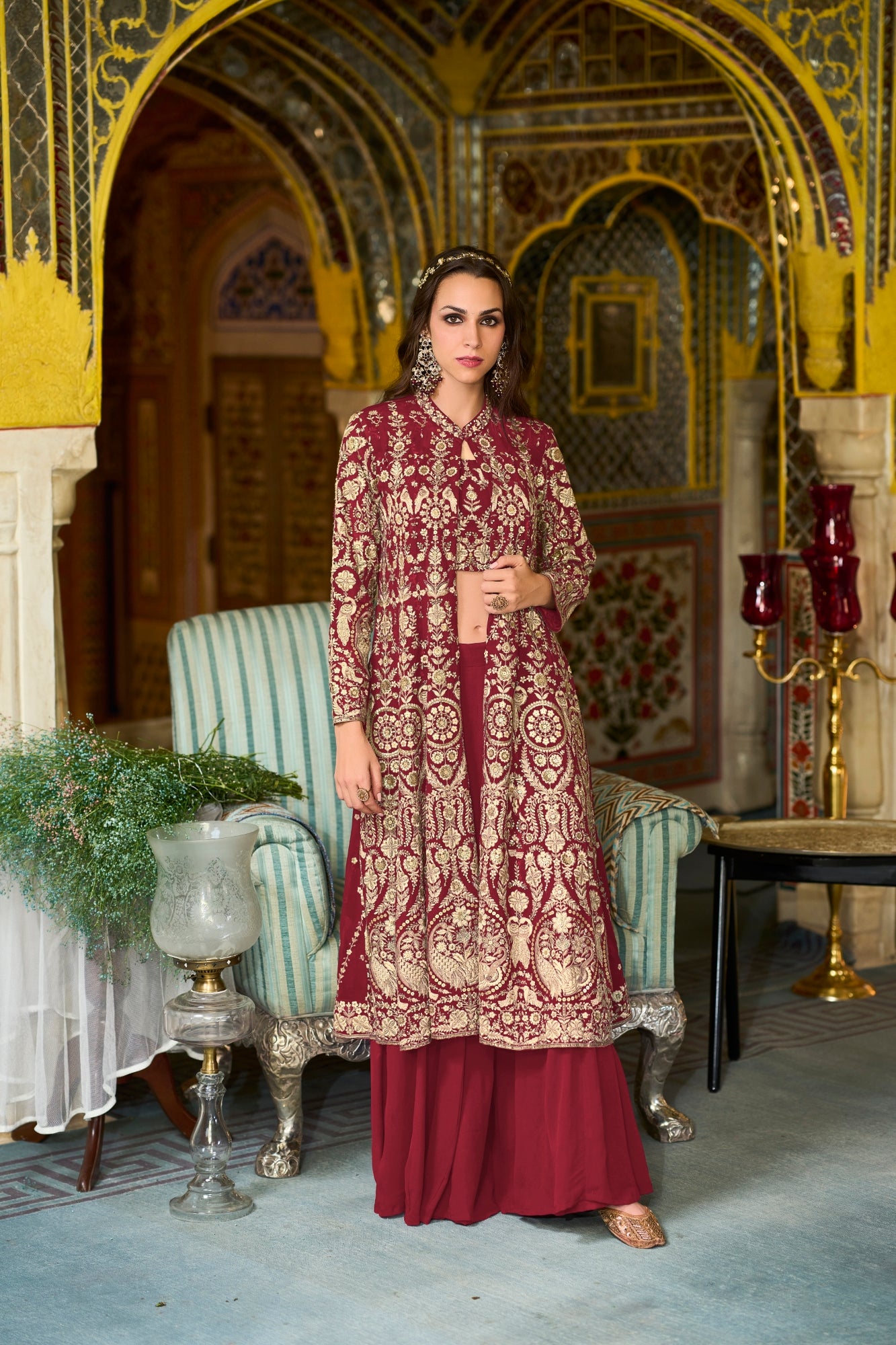Tulua Readymade Georgette Sharara Set With Shrug