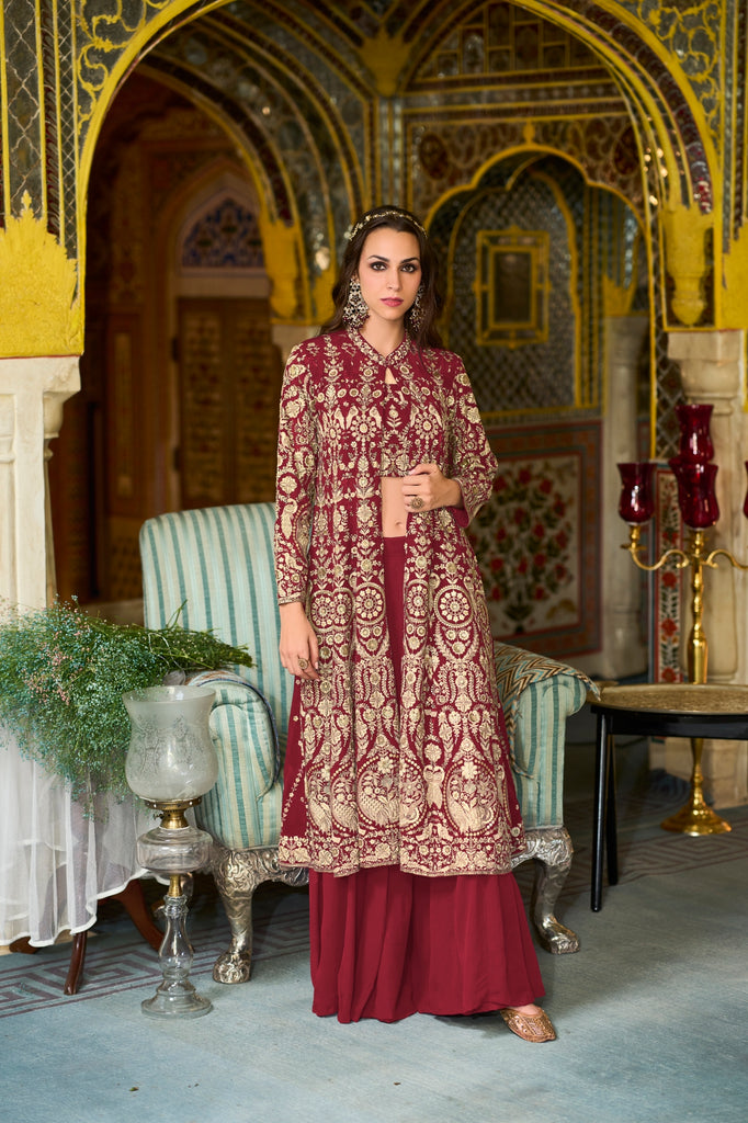 Tulua Readymade Georgette Sharara Set With Shrug