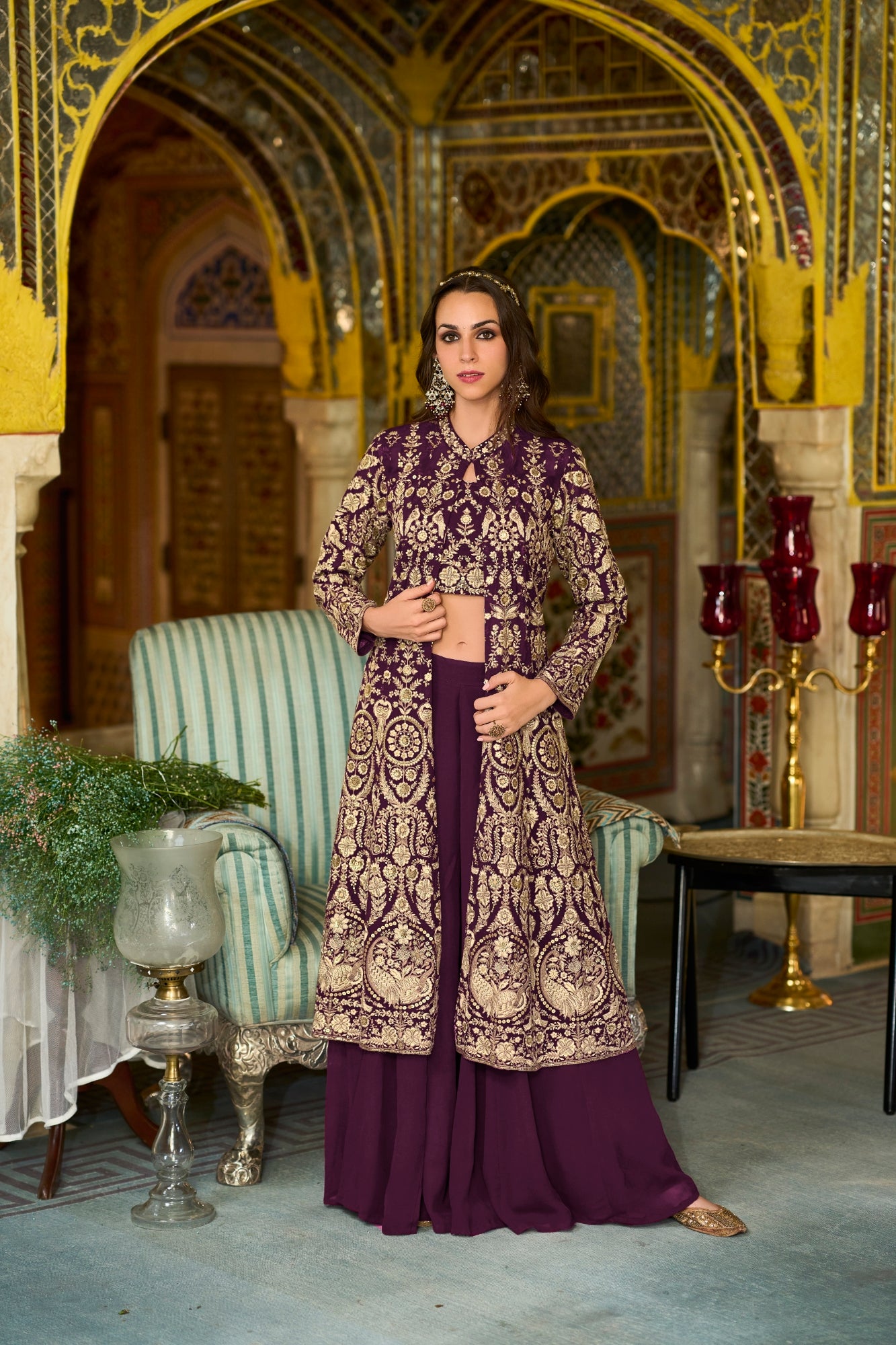 Tulua Readymade Georgette Sharara Set With Shrug