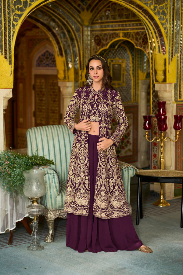 Tulua Readymade Georgette Sharara Set With Shrug